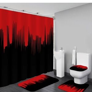 Modern Red and Black Shower Curtain Set